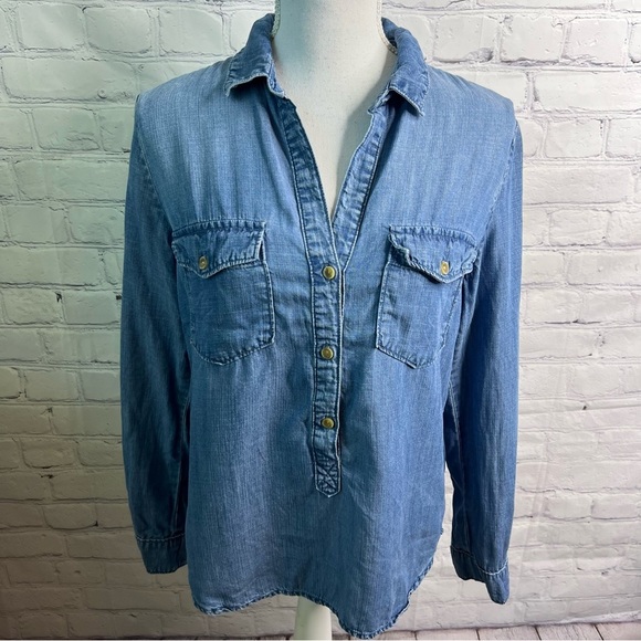 Cloth & Stone Chambray Tencel Blouse Top Small - Picture 1 of 8